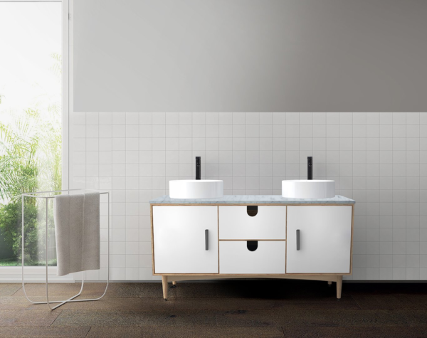 PORTREE 60” MATTE WHITE MID-CENTURY FREE STANDING BATHROOM VANITY