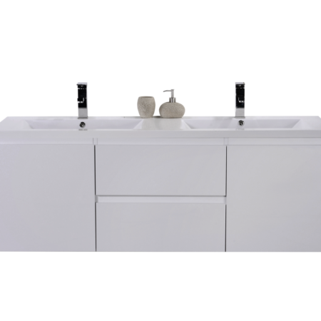 MOB 60" DOUBLE SINK HIGH GLOSS WHITE WALL MOUNTED MODERN BATHROOM VANITY WITH REEINFORCED ACRYLIC SINK