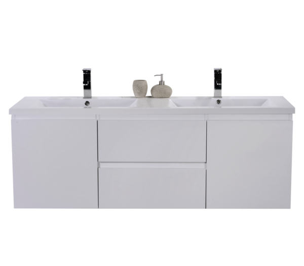 MOB 60" DOUBLE SINK HIGH GLOSS WHITE WALL MOUNTED MODERN BATHROOM VANITY WITH REEINFORCED ACRYLIC SINK