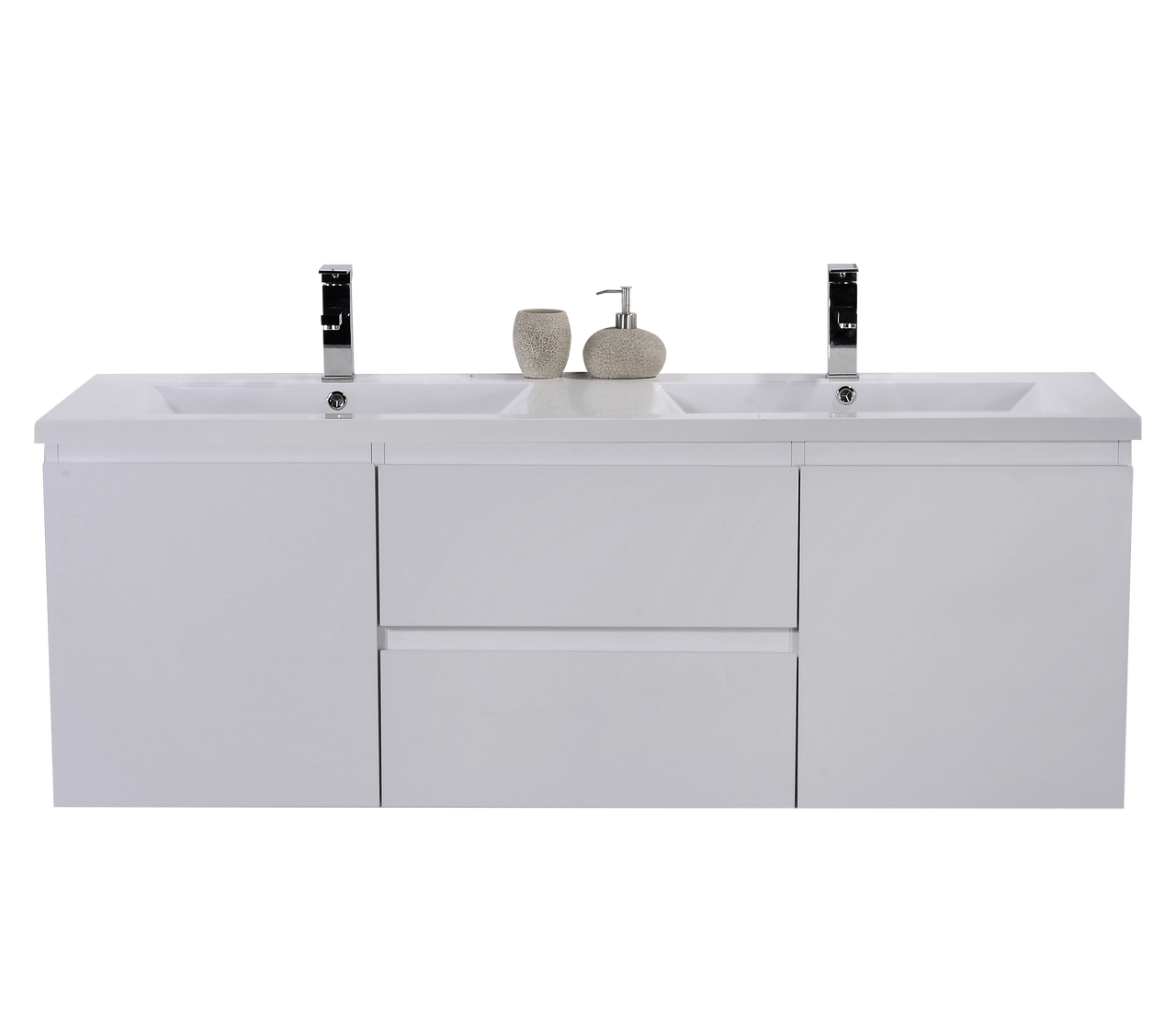 MOB 60" DOUBLE SINK HIGH GLOSS WHITE WALL MOUNTED MODERN BATHROOM VANITY WITH REEINFORCED ACRYLIC SINK