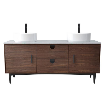 PORTREE 72” WALNUT MID-CENTURY FREE STANDING BATHROOM VANITY