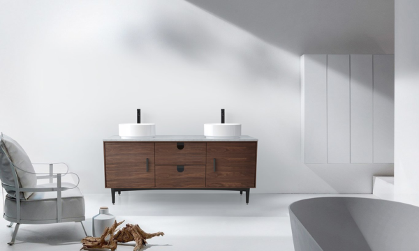 PORTREE 72” WALNUT MID-CENTURY FREE STANDING BATHROOM VANITY