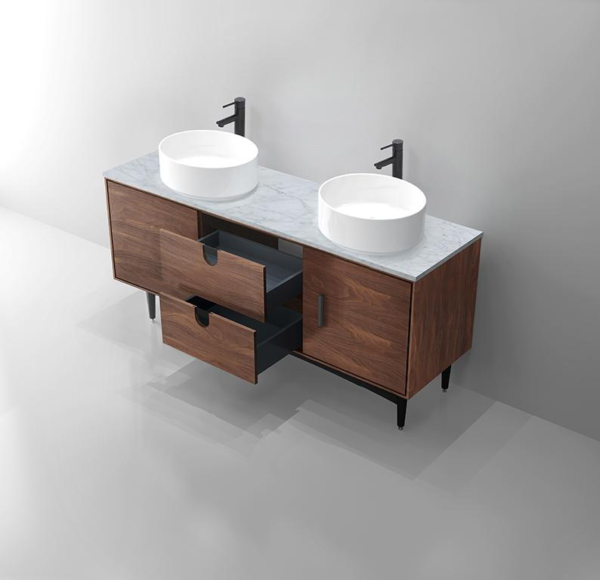 PORTREE 72” WALNUT MID-CENTURY FREE STANDING BATHROOM VANITY