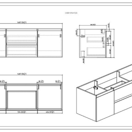 KEETCHEN OSLO 60" DOUBLE SINK HIGH GLOSS WHITE BATHROOM VANITY - Image 3