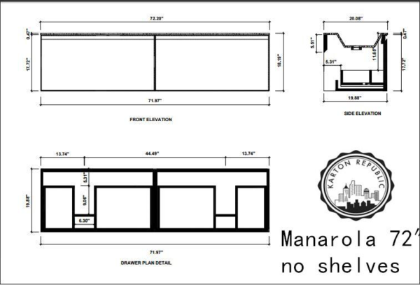 MANAROLA 72” DARK GRAY WALL MOUNT MODERN BATHROOM VANITY