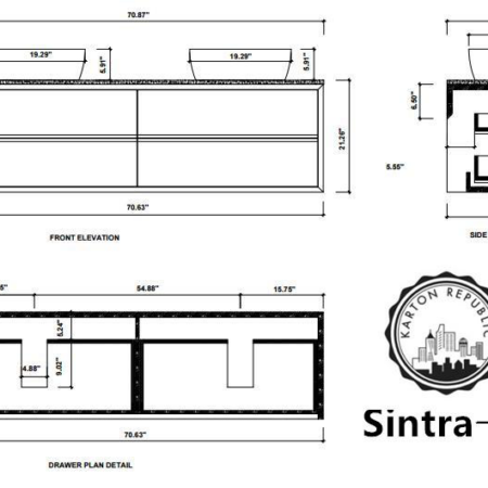 SINTRA 72” DARK WALNUT OAK WALL MOUNT MODERN BATHROOM VANITY
