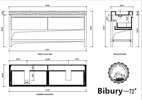 BIBURY 72” CHESTNUT OAK FREE STANDING MODERN BATHROOM VANITY