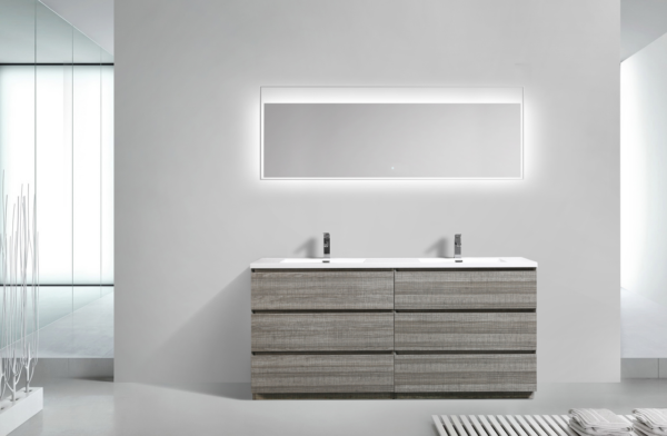 MOA 72″ DOUBLE SINK ASH-GRAY MODERN BATHROOM VANITY W/ 6 DRAWERS AND ACRYLIC SINK