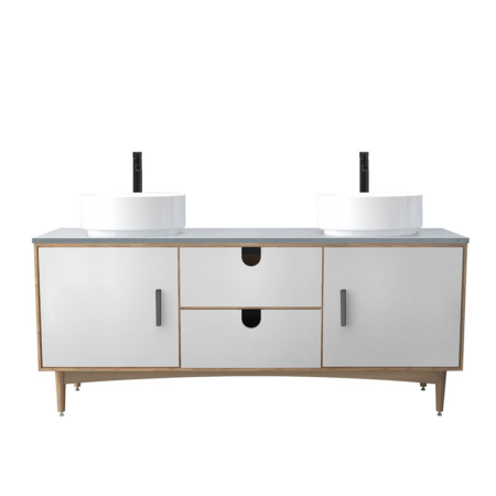 PORTREE 72” MATTE WHITE MID-CENTURY FREE STANDING BATHROOM VANITY