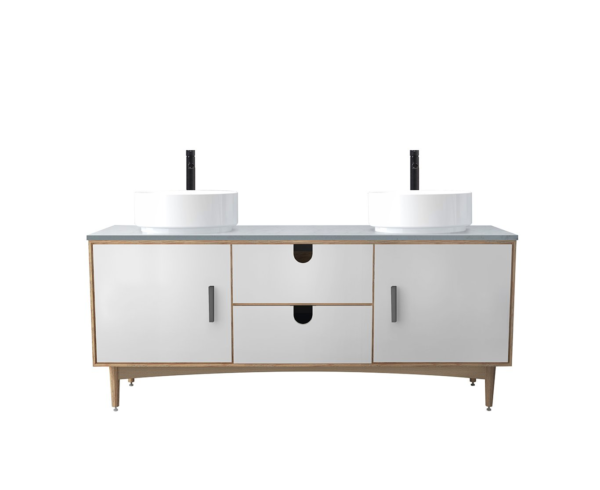 PORTREE 72” MATTE WHITE MID-CENTURY FREE STANDING BATHROOM VANITY