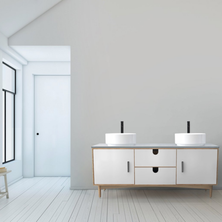 PORTREE 72” MATTE WHITE MID-CENTURY FREE STANDING BATHROOM VANITY