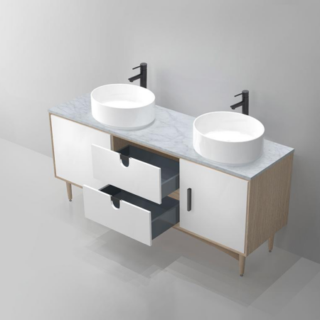 PORTREE 72” MATTE WHITE MID-CENTURY FREE STANDING BATHROOM VANITY