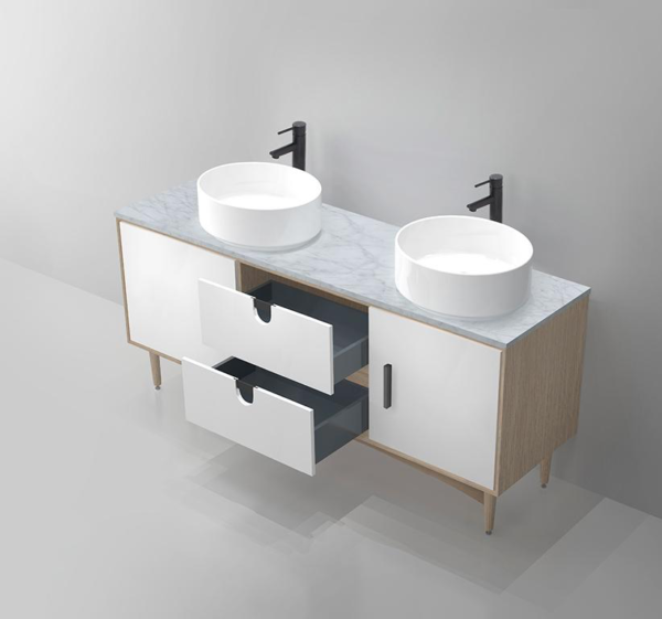 PORTREE 72” MATTE WHITE MID-CENTURY FREE STANDING BATHROOM VANITY