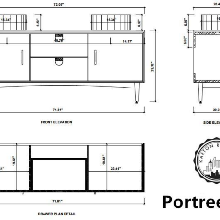 PORTREE 72” MATTE WHITE MID-CENTURY FREE STANDING BATHROOM VANITY