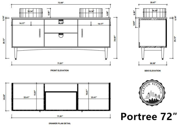 PORTREE 72” MATTE WHITE MID-CENTURY FREE STANDING BATHROOM VANITY