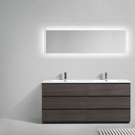 MOA 72″ DOUBLE SINK DARK GREY-OAK MODERN BATHROOM VANITY W/ 6 DRAWERS AND ACRYLIC SINK