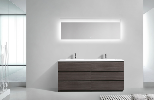 MOA 72″ DOUBLE SINK DARK GREY-OAK MODERN BATHROOM VANITY W/ 6 DRAWERS AND ACRYLIC SINK