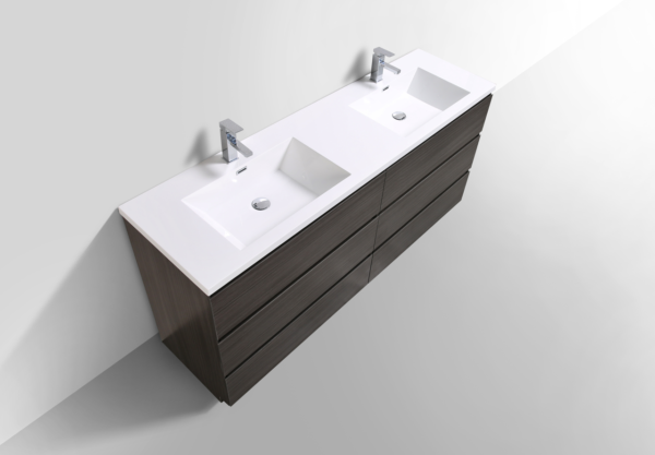 MOA 72″ DOUBLE SINK DARK GREY-OAK MODERN BATHROOM VANITY W/ 6 DRAWERS AND ACRYLIC SINK