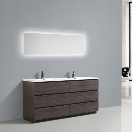 MOA 72″ DOUBLE SINK DARK GREY-OAK MODERN BATHROOM VANITY W/ 6 DRAWERS AND ACRYLIC SINK