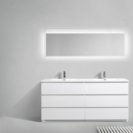 MOA 72″ DOUBLE SINK GLOSS WHITE MODERN BATHROOM VANITY W/ 6 DRAWERS AND ACRYLIC SINK