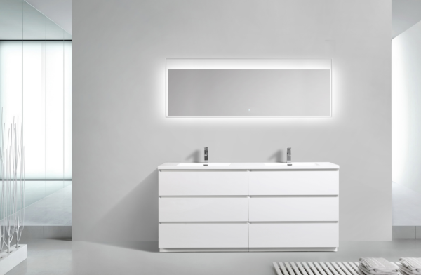 MOA 72″ DOUBLE SINK GLOSS WHITE MODERN BATHROOM VANITY W/ 6 DRAWERS AND ACRYLIC SINK