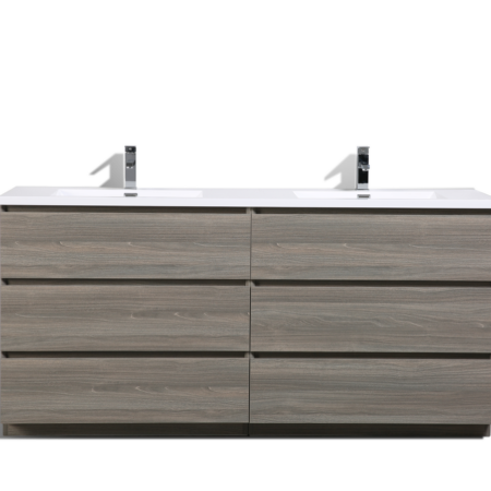 MOA 72″ DOUBLE SINK MAYPLE GREY MODERN BATHROOM VANITY W/ 6 DRAWERS AND ACRYLIC SINK