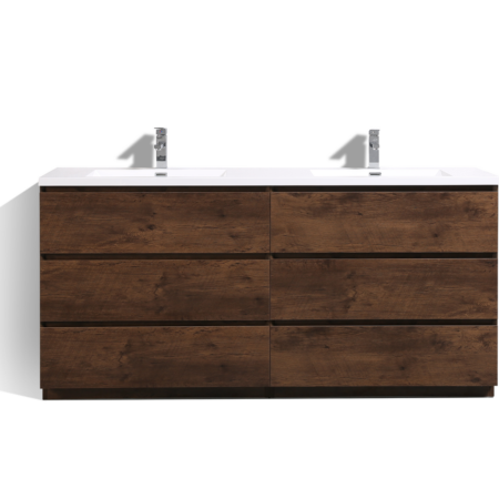 MOA 72″ DOUBLE SINK ROSEWOOD MODERN BATHROOM VANITY W/ 6 DRAWERS AND ACRYLIC SINK