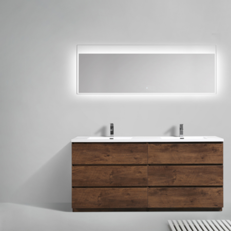 MOA 72″ DOUBLE SINK ROSEWOOD MODERN BATHROOM VANITY W/ 6 DRAWERS AND ACRYLIC SINK