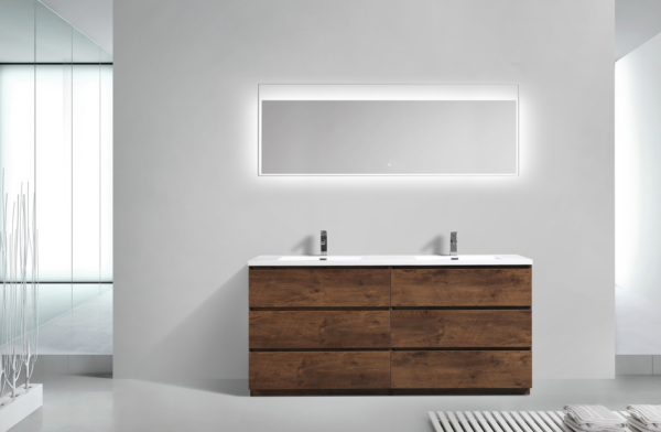 MOA 72″ DOUBLE SINK ROSEWOOD MODERN BATHROOM VANITY W/ 6 DRAWERS AND ACRYLIC SINK