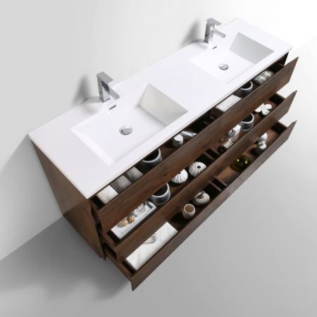 MOA 72″ DOUBLE SINK ROSEWOOD MODERN BATHROOM VANITY W/ 6 DRAWERS AND ACRYLIC SINK