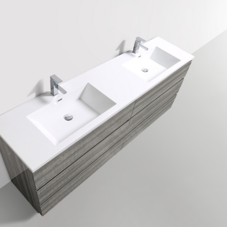 MOA 84″ DOUBLE SINK ASH-GRAY MODERN BATHROOM VANITY W/ 6 DRAWERS AND ACRYLIC SINK