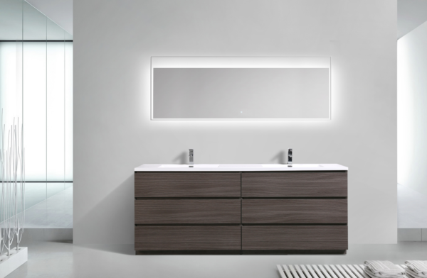 MOA 84″ DOUBLE SINK DARK GREY-OAK WHITE MODERN BATHROOM VANITY W/ 6 DRAWERS AND ACRYLIC SINK