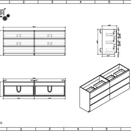 MOA 84″ DOUBLE SINK DARK GREY-OAK WHITE MODERN BATHROOM VANITY W/ 6 DRAWERS AND ACRYLIC SINK