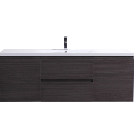 60" SINGLE SINK DARK GREY OAK WALL MOUNTED MODERN BATHROOM VANITY WITH REEINFORCED ACRYLIC SINK