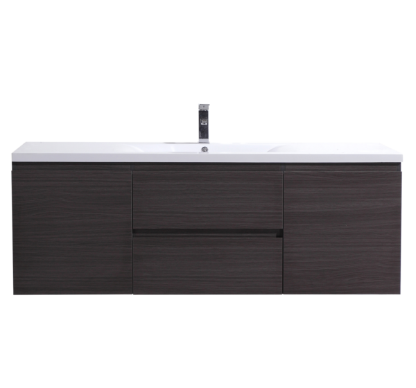 60" SINGLE SINK DARK GREY OAK WALL MOUNTED MODERN BATHROOM VANITY WITH REEINFORCED ACRYLIC SINK