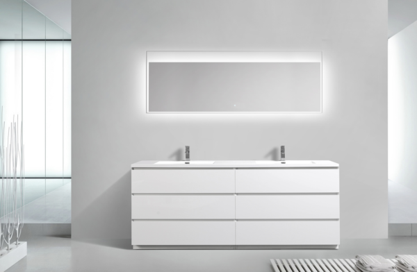 MOA 84″ DOUBLE SINK GLOSS WHITE MODERN BATHROOM VANITY W/ 6 DRAWERS AND ACRYLIC SINK