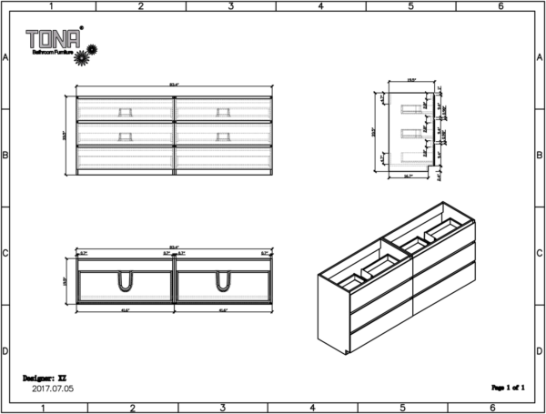 MOA 84″ DOUBLE SINK GLOSS WHITE MODERN BATHROOM VANITY W/ 6 DRAWERS AND ACRYLIC SINK