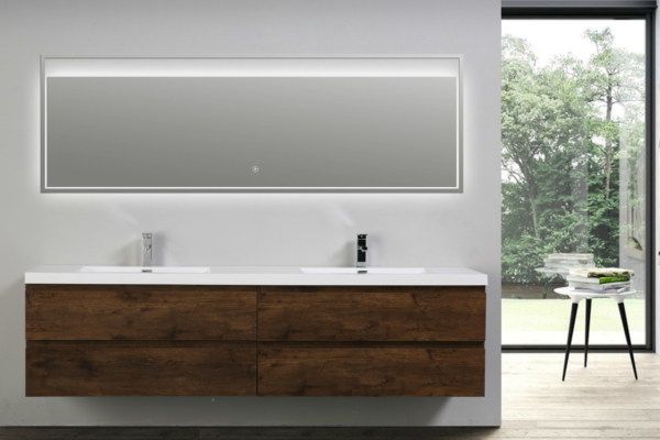 MOB 84" ROSEWOOD WALL MOUNTED MODERN BATHROOM VANITY WITH REEINFORCED ACRYLIC SINK