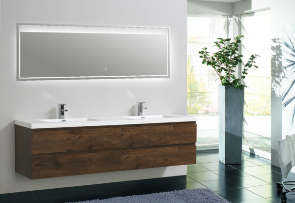 MOB 84" ROSEWOOD WALL MOUNTED MODERN BATHROOM VANITY WITH REEINFORCED ACRYLIC SINK