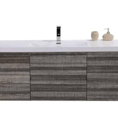 60" SINGLE SINK HIGH GLOSS ASH GREY WALL MOUNTED MODERN BATHROOM VANITY WITH REEINFORCED ACRYLIC SINK