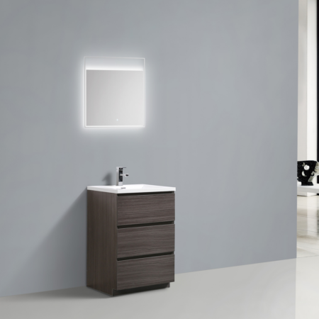 MOA 24″ DARK GRAY OAK MODERN BATHROOM VANITY W/ 3 drawers and Acrylic SINK