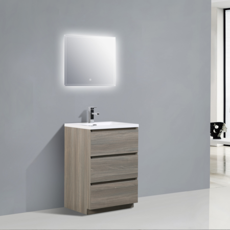 MOA 24″ Mayple Grey MODERN BATHROOM VANITY W/ 3 DRAWERS AND ACRYLIC SINK
