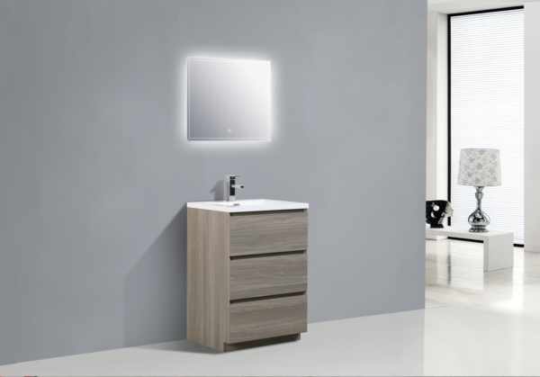 MOA 24″ Mayple Grey MODERN BATHROOM VANITY W/ 3 DRAWERS AND ACRYLIC SINK