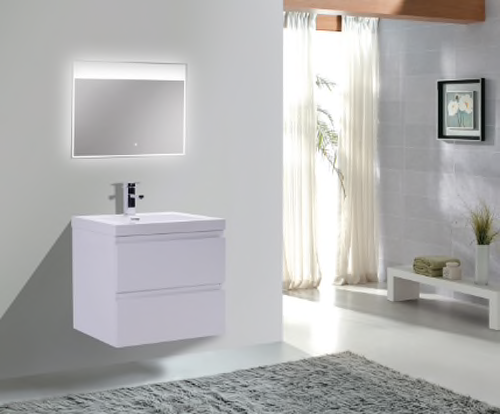 MOB 24" HIGH GLOSS WHITE WALL MOUNTED MODERN BATHROOM VANITY WITH REEINFORCED ACRYLIC SINK