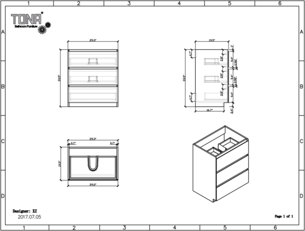 MOA 30″ DARK GREY-OAK MODERN BATHROOM VANITY W/ 3 DRAWERS AND ACRYLIC SINK