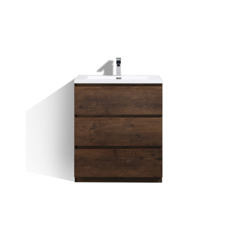 MOA 30″ ROSEWOOD MODERN BATHROOM VANITY W/ 3 DRAWERS AND ACRYLIC SINK