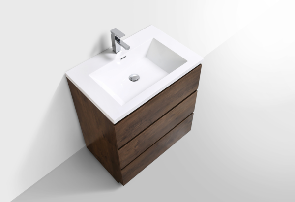 MOA 30″ ROSEWOOD MODERN BATHROOM VANITY W/ 3 DRAWERS AND ACRYLIC SINK