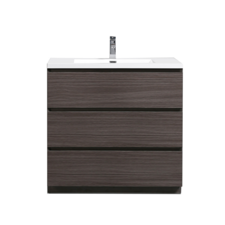 MOA 36″ DARK GREY-OAK MODERN BATHROOM VANITY W/ 3 DRAWERS AND ACRYLIC SINK