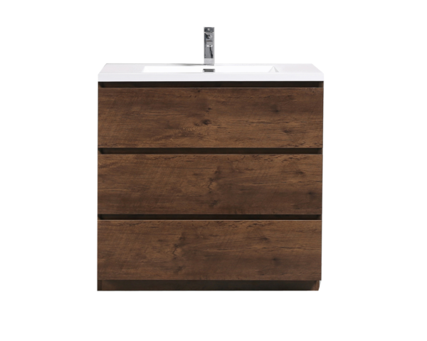 MOA 36″ ROSEWOOD MODERN BATHROOM VANITY W/ 3 DRAWERS AND ACRYLIC SINK