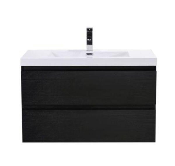 MOB 36" BLACK WALL MOUNTED MODERN BATHROOM VANITY WITH REEINFORCED ACRYLIC SINK